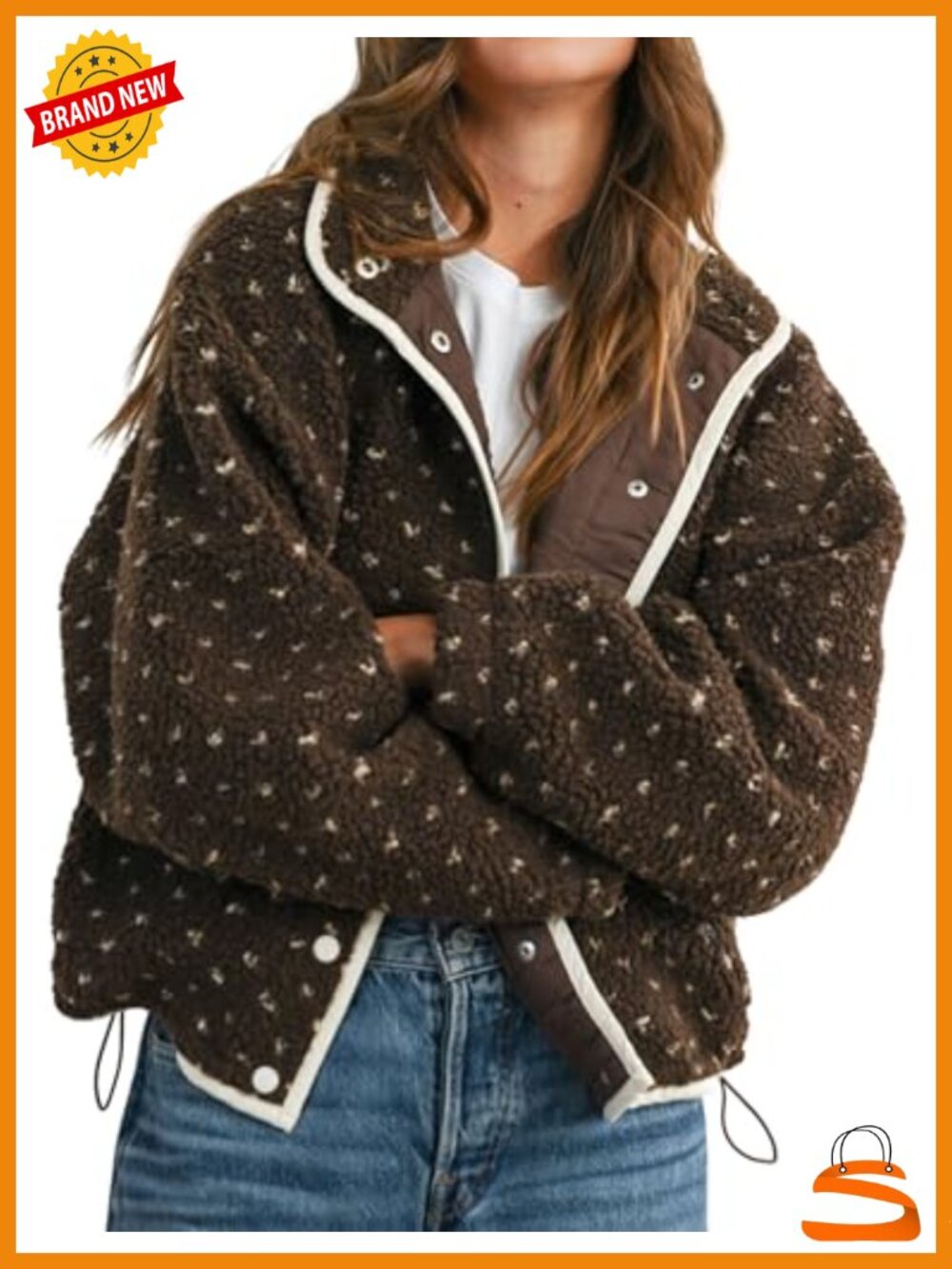 Fleece Jacket Button Down Lapel Collar Sherpa Quilted Contrast Outerwear